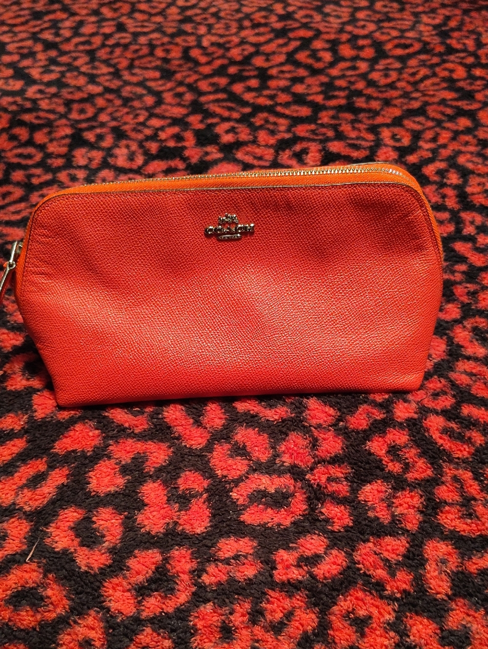 Coach Pink Leather Cosmetic Case with Logo Plaque
